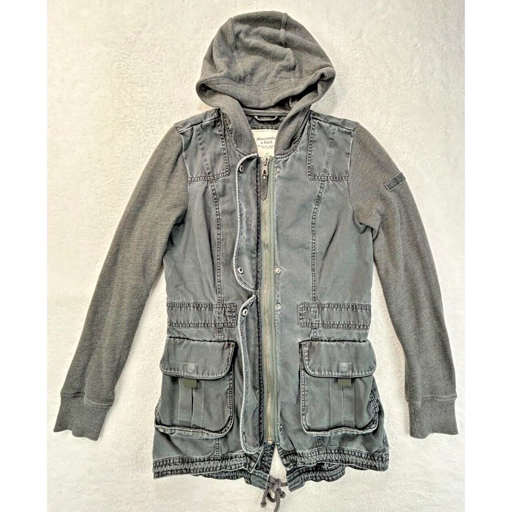 A&F Abercrombie & Fitch‎ Military Utility Hoodie Jacket Women M Gray - Picture 2 of 9